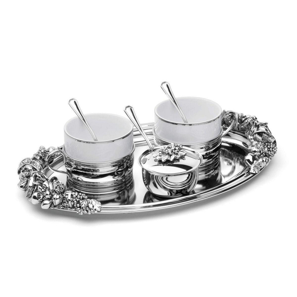 Набор для чая “Larissa” на 2 персоны/2 чашки/2 ложки/сахарница с ложкой/поднос, серебро, 30×20 cm Ровно - изображение 1