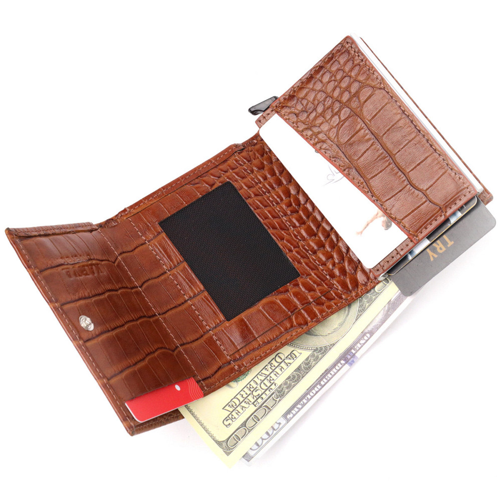 Визитница из натуральной фактурной кожи под крокодила KARYA 20986 Коричневый Киев - изображение 7