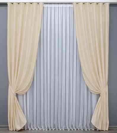 Комплект готових штор VR-Textil Льон Парма № 1350ш Бежевий 150х270 см 2 шт (33-0174) Київ