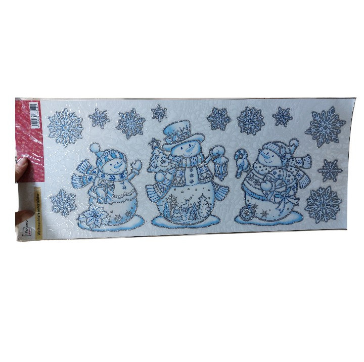 Новогодняя наклейка Снеговики с блестками Livarno Home 21 на 47 см голубо-серебристый Киев - изображение 2