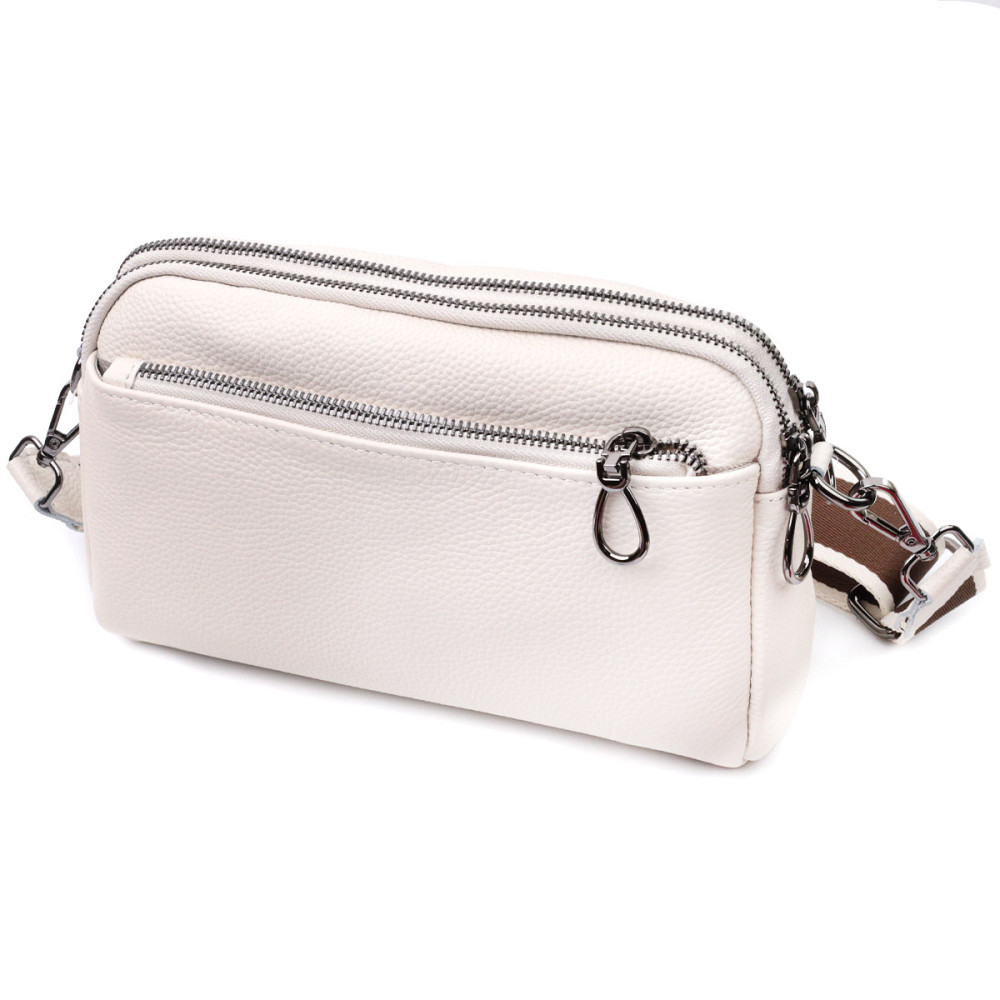Женская прямоугольная сумка с карманами из натуральной кожи Vintage 22598 Белая Киев - изображение 2