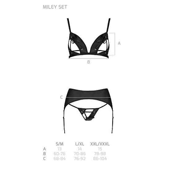 Комплект з екошкіри Passion MILEY SET XXL/XXXL, black, трусики, бюстгальтер, пояс для панчіх Sex Aura Київ