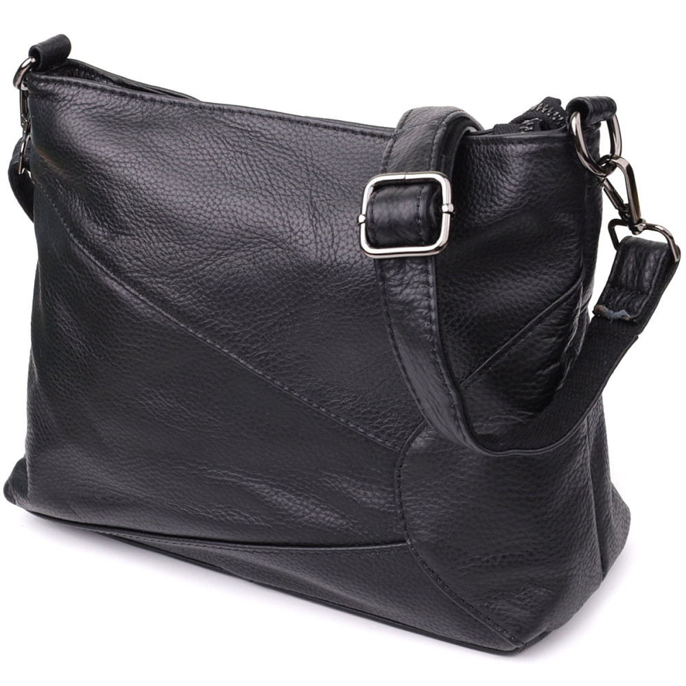 Небольшая женская сумка с двумя ремешками из натуральной кожи Vintage 23014 Черный Киев - изображение 5