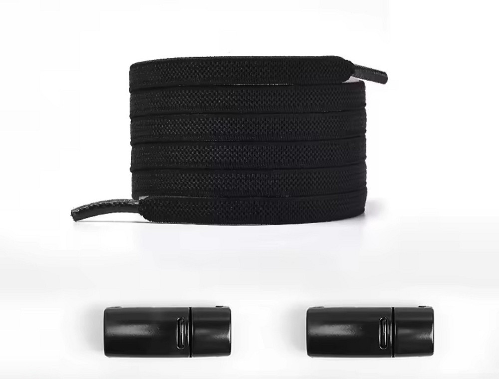 Еластичні шнурки без зав'язок з магнітними застібками в один колір 5 мм Чорний Сміла - фото 1