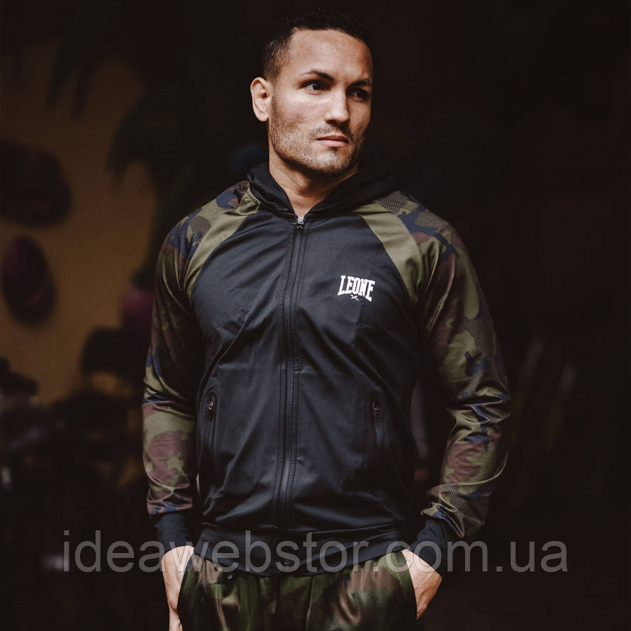 Спортивна кофта чоловіча Leone CAMO чорно-сіра з капюшоном на блискавці зі 100% поліестеру для тренувань спорту XL Київ - фото 17
