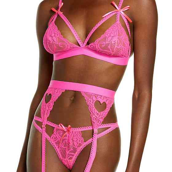 Комплект нижнего белья с чулками кружевной женский S розовый Киев