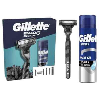 Набір косметики Gillette Mach3 Станок для гоління Charcoal з 1 змінним картриджем + Гель для гоління 200 мл (8700216566469) Вінниця