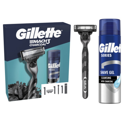 Набір косметики Gillette Mach3 Станок для гоління Charcoal з 1 змінним картриджем + Гель для гоління 200 мл (8700216566469) Вінниця - фото 1