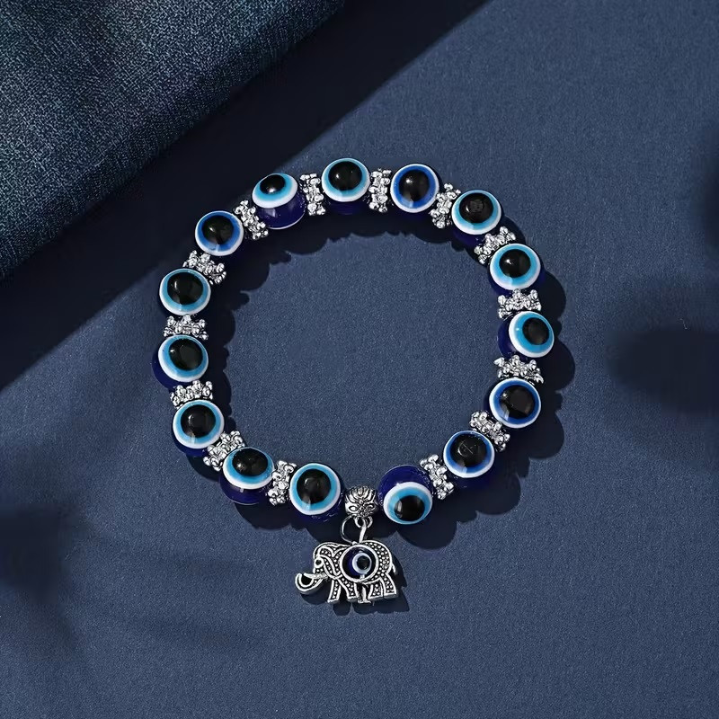 Браслет-оберіг від злого ока з намистинами та підвіскою слон Київ - фото 3