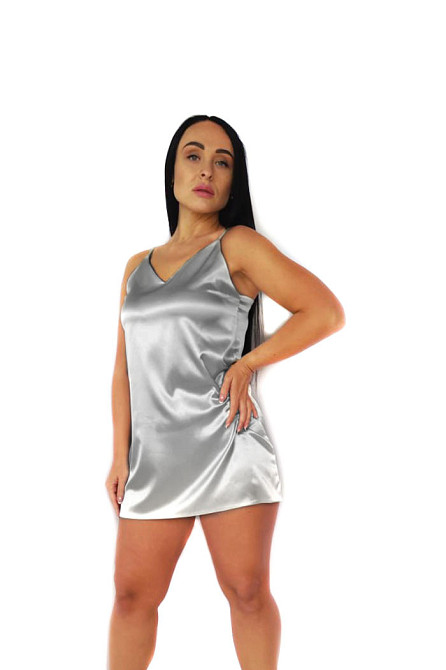 Женская ночная рубашка атласная на регулируемых брительках Серый L Харьков - изображение 2
