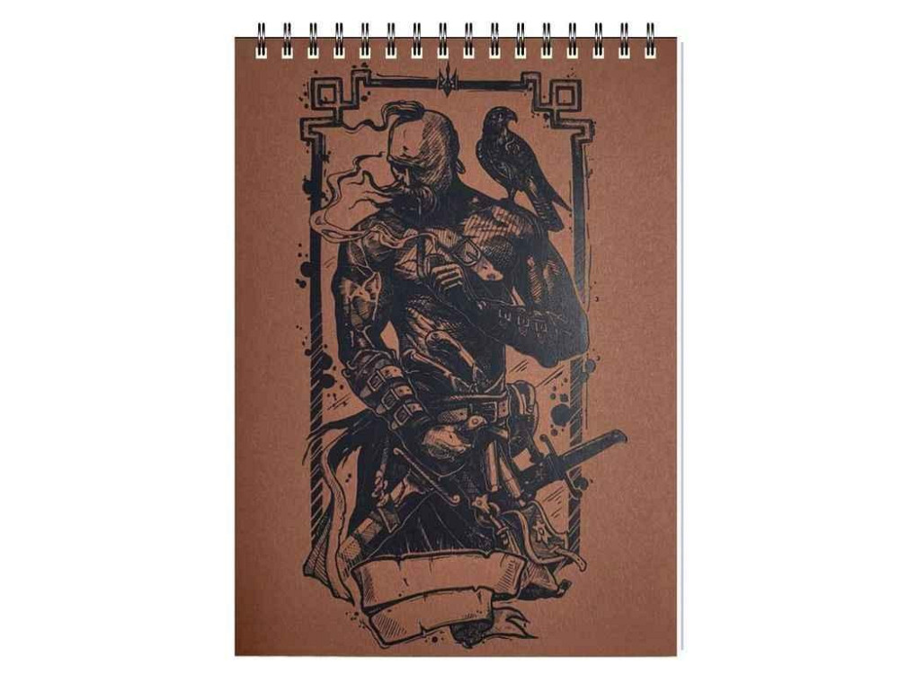 Блокнот А5 (145х202) 48арк. крем.,чистые, обкл.картон диз., спираль, тиснение Козак с соколом А5 Д48Е 014 ТМ ПОЛИГРАФИСТ Киев - изображение 1
