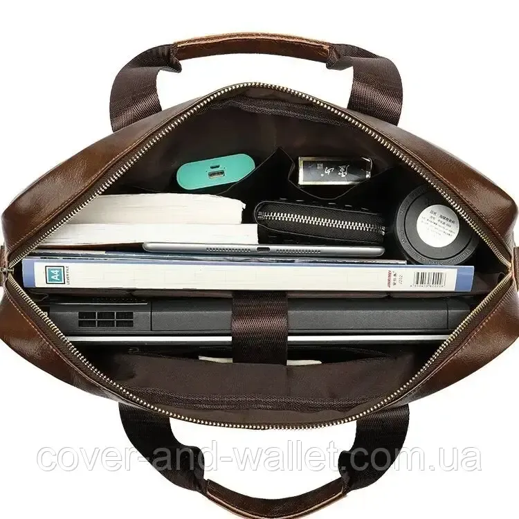 Чоловіча ділова шкіряна сумка під ноутбук та документи А4 коричневого кольору VINTAGE STYLE Київ - фото 6