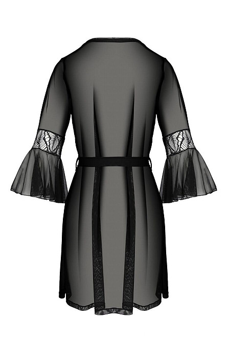 Пеньюар Passion LEAFA PEIGNOIR black, XXL/XXXL, довжина трохи вище коліна, широкі рукави, зав'язується на пояс Sex Aura Київ - фото 4