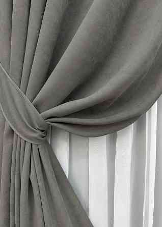 Комплект готових штор VR-Textil Мікровелюр Petek YL № 1702ш Сірий 150х295 см 2 шт (33-0598) Київ