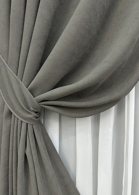 Комплект готових штор VR-Textil Мікровелюр Petek YL № 1702ш Сірий 150х295 см 2 шт (33-0598) Київ - фото 5