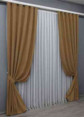 Комплект штор из ткани нубук однотонный, Турция цвет светло-коричневый 1523ш Киев