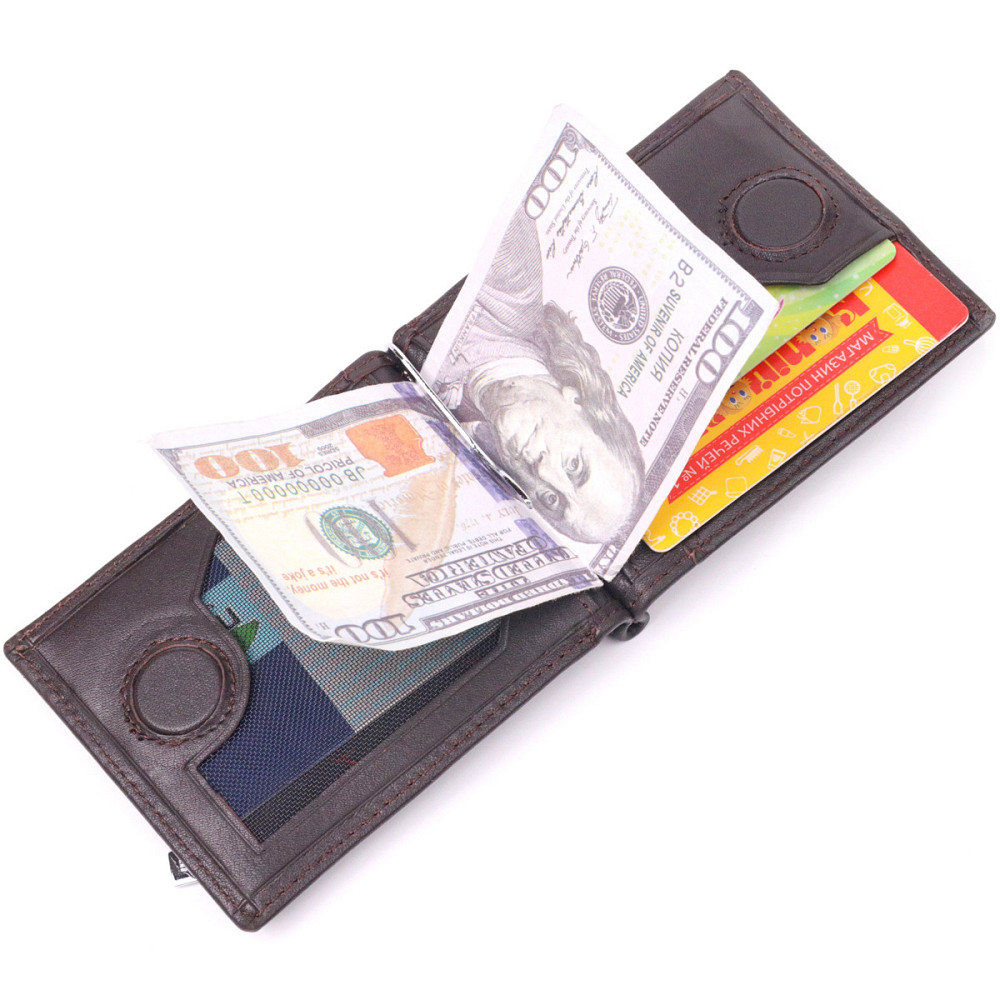 Надійний чоловічий затиск із натуральної шкіри KARYA 21417 Коричневий Київ - фото 6