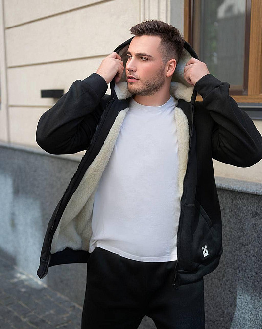 Чоловічий теплий зимовий спортивний костюм на хутрі Чорний 48/50 Харків - фото 1