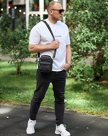 Чоловіча сумка-барсетка шкіряна чорна Tiding Bag 32051 Кам'янське - фото 9