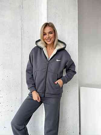 Жіночий теплий базовий костюм тринитка на флісі + Підкладка Штучне хутро Графіт, 42/44 Одеса