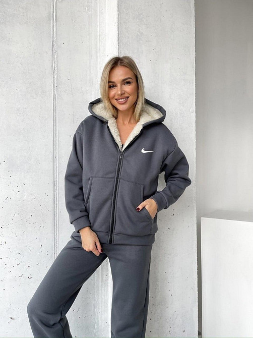 Жіночий теплий базовий костюм тринитка на флісі + Підкладка Штучне хутро Графіт, 42/44 Одеса - фото 2