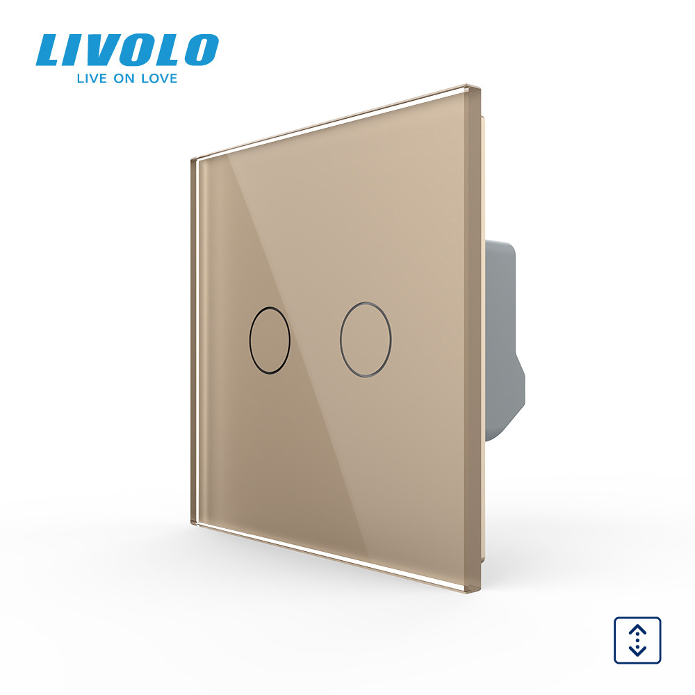 Сенсорний вимикач 2 сенсора для ролет штор воріт жалюзі Livolo золото скло (VL-C702W-13) Коломыя - изображение 1