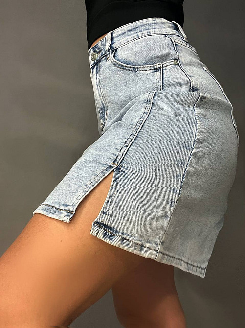 Юбка женская джинсовая Dragon 201 короткая разрез сбоку швы стрейчевая голубая, голубой, 27, 27, 76  Одесса - изображение 2