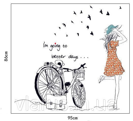 Декоративная наклейка на стену Девушка и велосипед Киев - изображение 3
