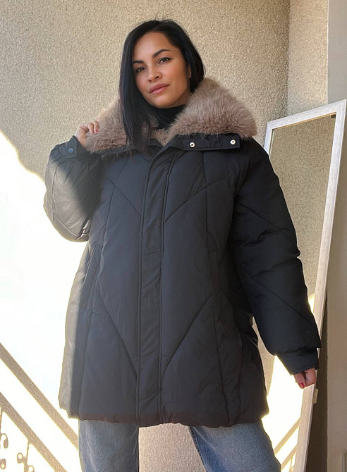 Куртка женская Lady Yep 9051 парка удлиненная широкая оверсайз мех воротник, черный, 44-48 Киев - изображение 8