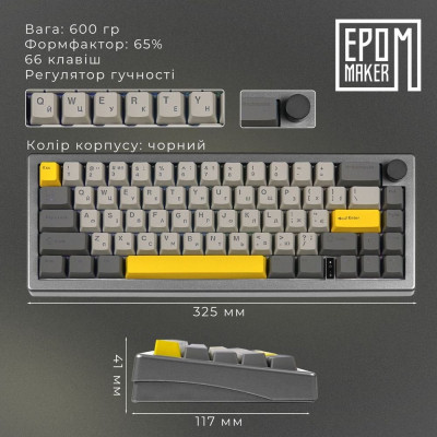 Клавиатура Epomaker EK68 65 Budgerigar V2 Switch Hot-Swap RGB Wireless/Bluetooth/USB UA Black (EK68-B-BV2) Винница - изображение 6