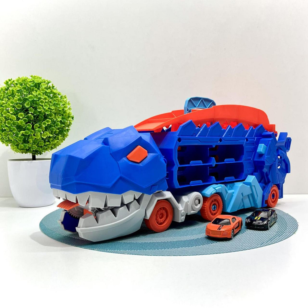 Трейлер у вигляді динозавра з набором машинок 2шт Синій (MH-177) Чернігів - фото 4