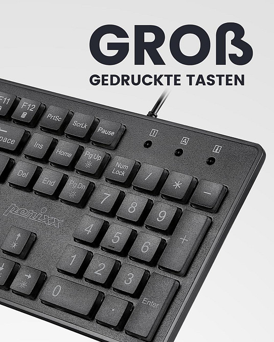 Клавіатура Perixx Periboard-317 чорна QWERTZ провідна USB повноформатна біле LED підсвічування великі символи Київ - фото 5