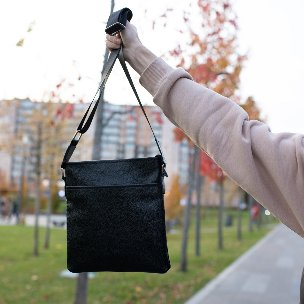 Сумка мужская через плечо, барсетка кожаная вместительная, чернаяMasterSem Киев - изображение 4