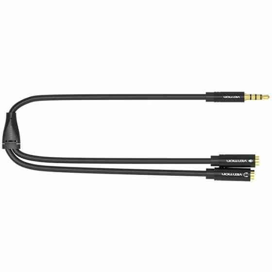 Перехідник аудіо Jack 3.5mm TRRS M -> 2X 3.5mm F (мікрофон + навушники) чорний Vention Вінниця