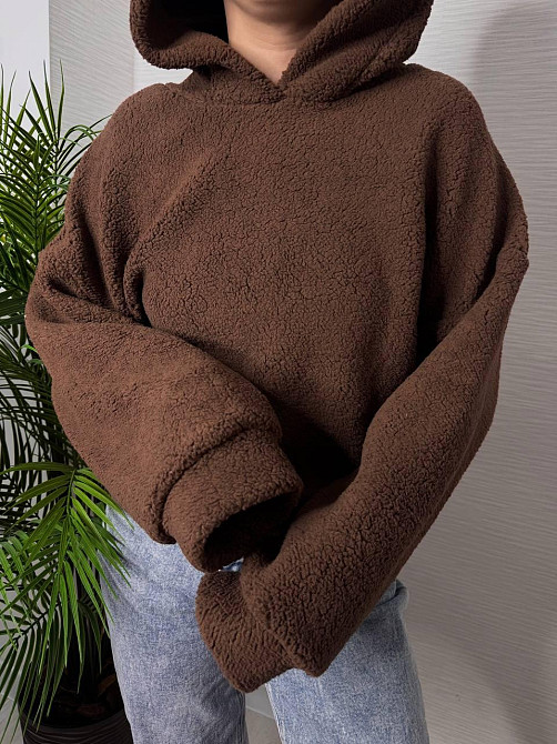 Женская теплая плюшевая худи с ушками турецкий мягкий мех Шоколад Одесса - изображение 1