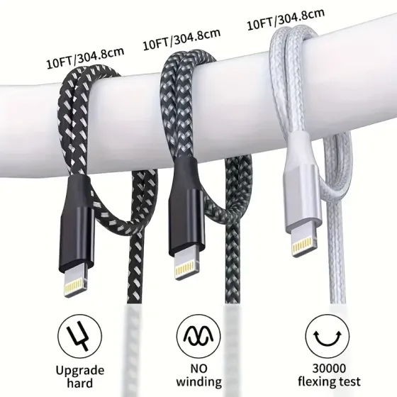 Кабель USB-Lightning 3м для Apple, прочный и гибкий Киев