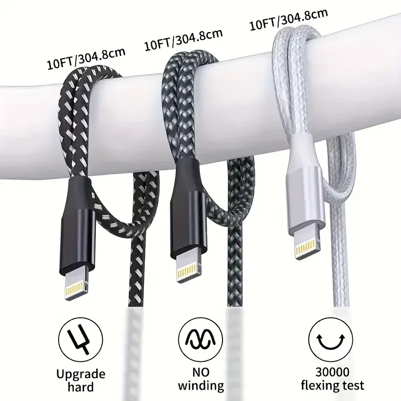 Кабель USB-Lightning 3м для Apple, прочный и гибкий Киев - изображение 5