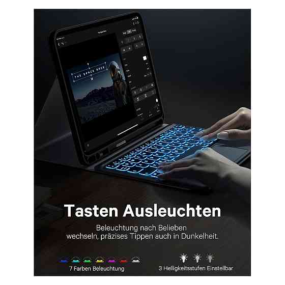 Чохол-клавіатура Earto для iPad Air 11 чорно-чорний QWERTZ трекпад 7 кольорів M3/M2 2025/2024 Київ