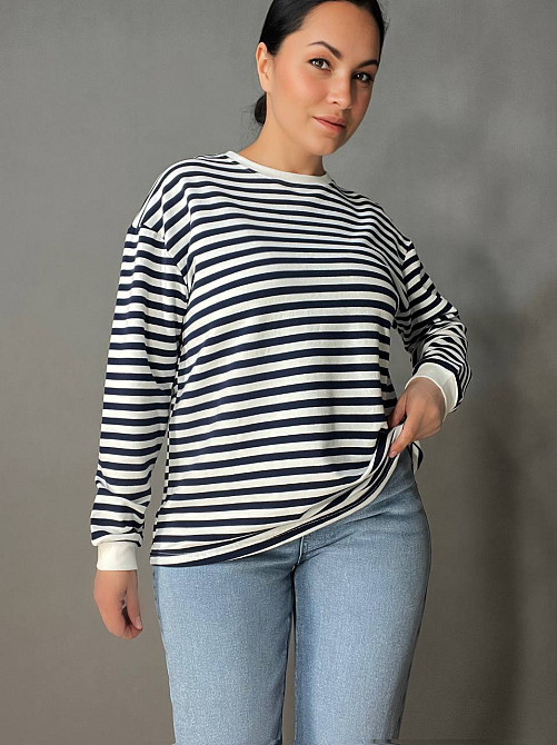 Лонгслів жіночий TEXTURE 1255 реглан смугастий трикотажний оверсайз крій, темно-синій, one size Київ - фото 6