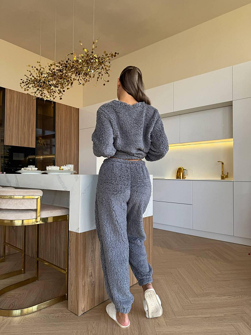 Жіноча затишна піжама-двійка: кофта та штани махра тедді Графіт, 48/52 Одеса - фото 6