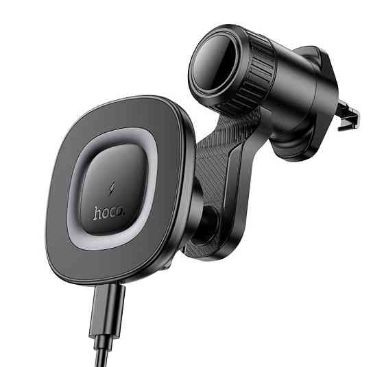 Автодержатель для телефона с БЗУ HOCO HW30 Crown magnetic wireless charging car holder (air outlet) Black Metal Gray Киев