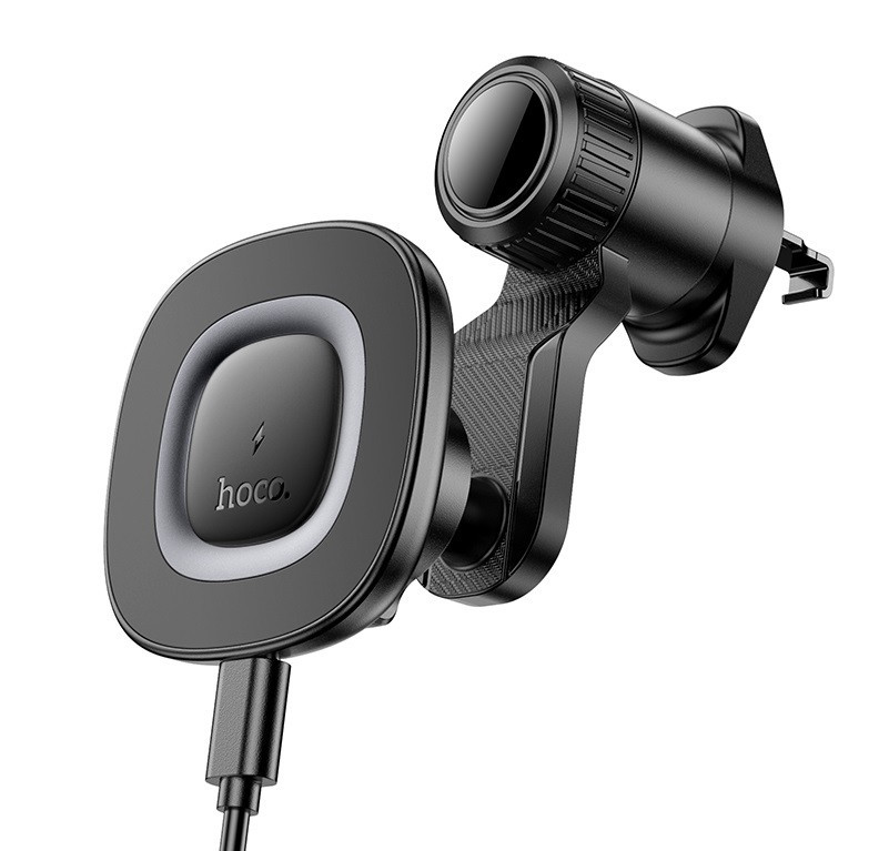 Автодержатель для телефона с БЗУ HOCO HW30 Crown magnetic wireless charging car holder (air outlet) Black Metal Gray Киев - изображение 1