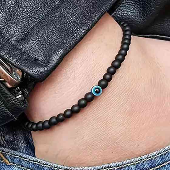 Браслет из оникса 6 мм со вставкой Назар – чёрный браслет-оберег Киев
