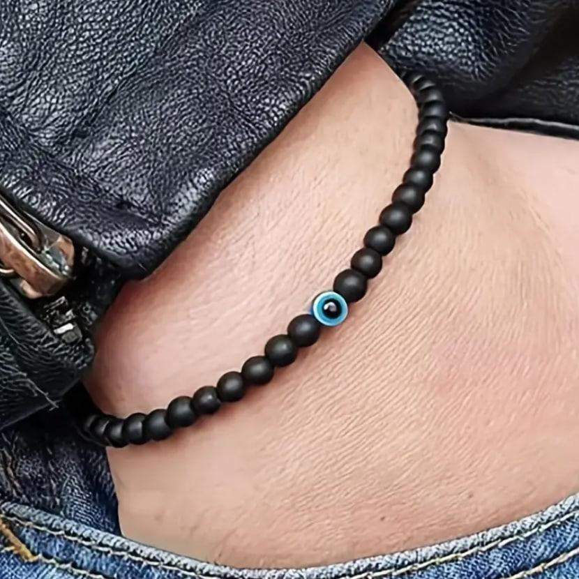 Браслет из оникса 6 мм со вставкой Назар – чёрный браслет-оберег Киев - изображение 1