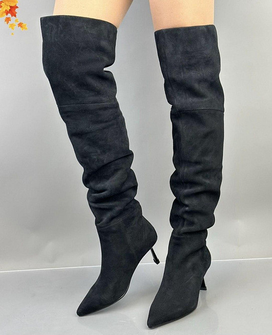 Lonza Ботфорти жіночі демісезонні замшеві на підборах 206071 чорні / Чоботи весна-осінь, натура Коломия - фото 1