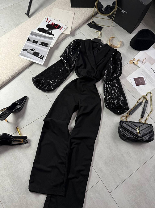 Стильний вечірній прямий комбінезон  креп дайвінг + паєтка 46/48 Одеса - фото 7