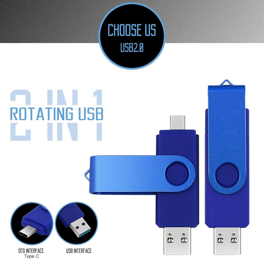 Флеш-накопичувач 717308976615 Синій 512GB USB 2.0 металевий поворотний корпус високошвидкісний для ПК/Android/зберігання файлів Київ - фото 1