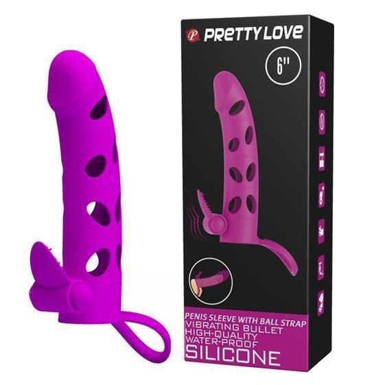 Насадка на член - Pretty Love Vibrating Penis Sleeve With Ball Strap 6" Purple Sex Aura Київ - фото 1
