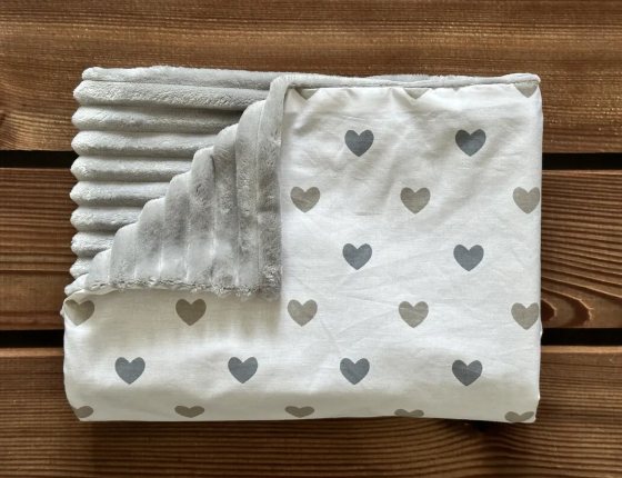 Дитячий плед покривало для новонародженого малюка плюшевий на виписку в коляску для прогулянок або ліжечко для дітей BST білий + сірий Кривий Ріг