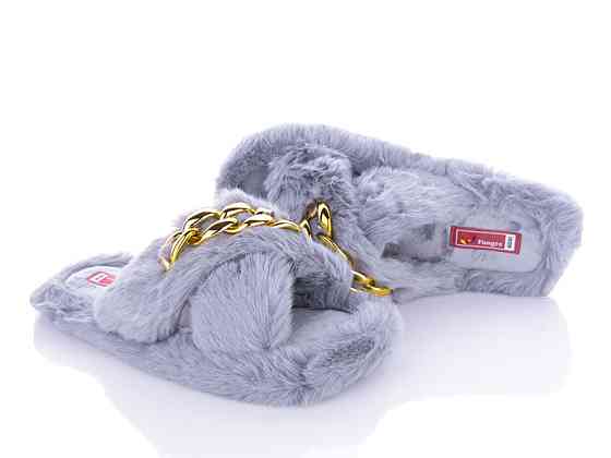 Женские тапочки домашние открытые меховые накрест цепь Серый 40/41 Одесса